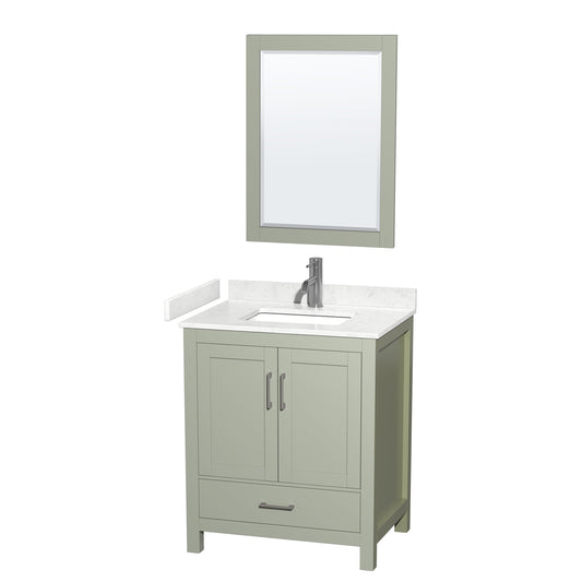 Wyndham Collection Sheffield 30 inch Single Bathroom Vanity in Light Green, Undermount Square Sink, Brushed Nickel Trim - Luxe Bathroom Vanities