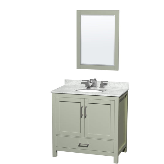 Wyndham Collection Sheffield 36 inch Single Bathroom Vanity in Light Green, White Carrara Marble Countertop, Brushed Nickel Trim - Luxe Bathroom Vanities