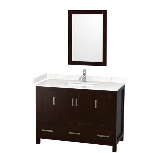 Wyndham Collection Sheffield 48 Inch Single Bathroom Vanity in Espresso, Marble Countertop, Undermount Square Sink, 24 Inch Mirror - Luxe Bathroom Vanities