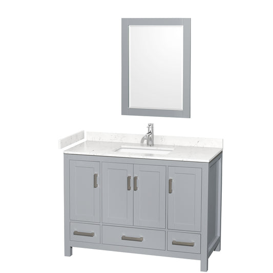 Wyndham Collection Sheffield 48 Inch Single Bathroom Vanity in Gray, Marble Countertop, Undermount Square Sink, 24 Inch Mirror - Luxe Bathroom Vanities