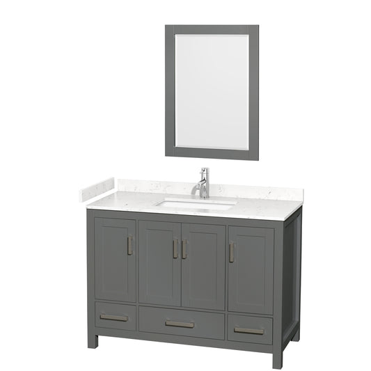 Wyndham Collection Sheffield 48 Inch Single Bathroom Vanity in Dark Gray, Marble Countertop, Undermount Square Sink, 24 Inch Mirror - Luxe Bathroom Vanities
