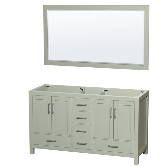 Wyndham Collection Sheffield 60 inch Double Bathroom Vanity in Light Green, No Countertop, No Sinks, Brushed Nickel Trim - Luxe Bathroom Vanities