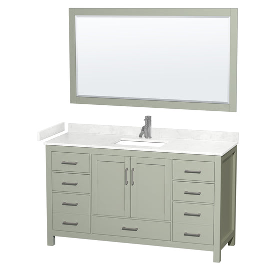 Wyndham Collection Sheffield 60 inch Single Bathroom Vanity in Light Green, Undermount Square Sink, Brushed Nickel Trim - Luxe Bathroom Vanities