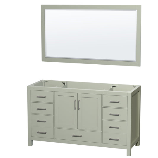 Wyndham Collection Sheffield 60 inch Single Bathroom Vanity in Light Green, No Countertop, No Sink, Brushed Nickel Trim - Luxe Bathroom Vanities