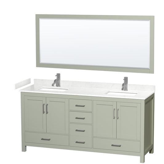 Wyndham Collection Sheffield 72 inch Double Bathroom Vanity in Light Green, Undermount Square Sinks, Brushed Nickel Trim - Luxe Bathroom Vanities