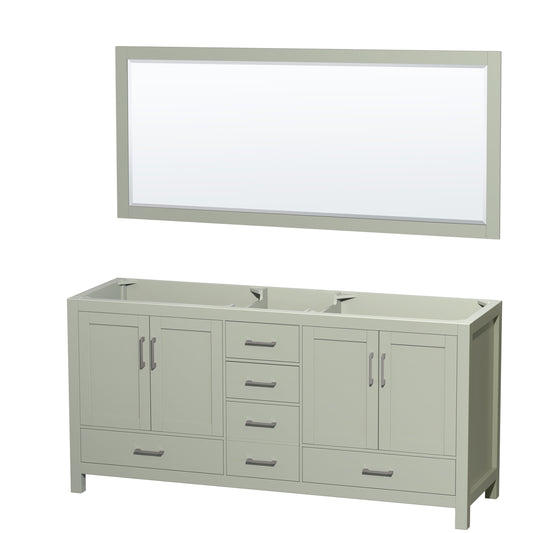 Wyndham Collection Sheffield 72 inch Double Bathroom Vanity in Light Green, No Countertop, No Sink, Brushed Nickel Trim - Luxe Bathroom Vanities