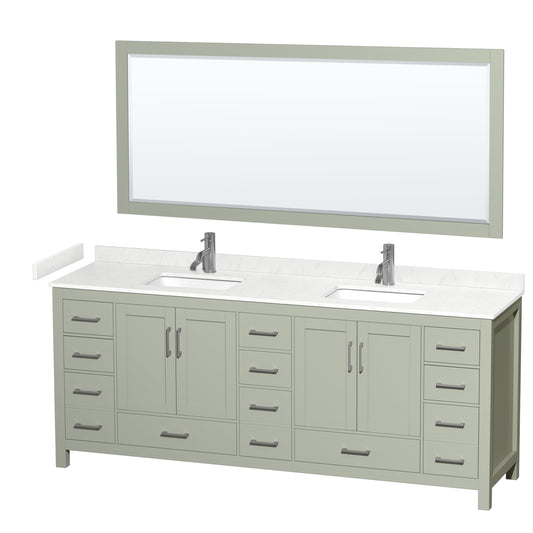 Wyndham Collection Sheffield 84 inch Double Bathroom Vanity in Light Green, Undermount Square Sinks, Brushed Nickel Trim - Luxe Bathroom Vanities