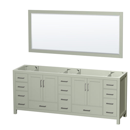 Wyndham Collection Sheffield 84 inch Double Bathroom Vanity in Light Green, No Countertop, No Sink, Brushed Nickel Trim - Luxe Bathroom Vanities