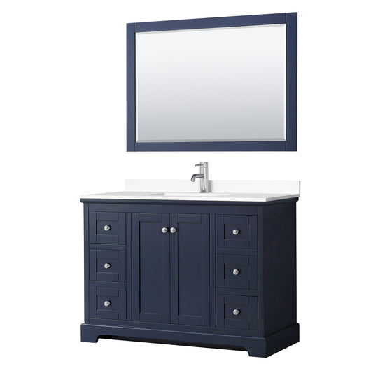 Wyndham Avery 48 Inch Single Bathroom Vanity in Dark Blue, Cultured Marble Countertop, Undermount Square Sink, Polished Chrome Trim - Luxe Bathroom Vanities