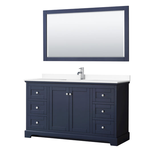Wyndham Avery 60 Inch Single Bathroom Vanity in Dark Blue, Cultured Marble Countertop, Undermount Square Sink, Polished Chrome Trim - Luxe Bathroom Vanities
