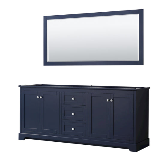 Wyndham Avery 80 Inch Double Bathroom Vanity in Dark Blue, No Countertop, No Sinks, Polished Chrome Trim - Luxe Bathroom Vanities