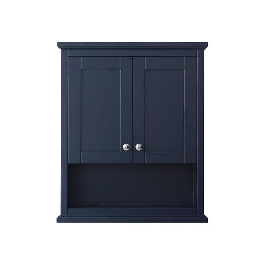 Wyndham Avery Over-the-Toilet Bathroom Wall-Mounted Storage Cabinet in Dark Blue with Polished Chrome Trim - Luxe Bathroom Vanities
