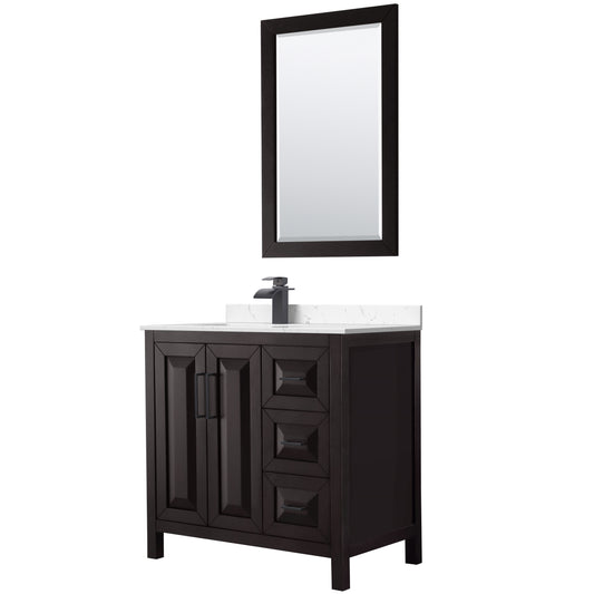 Wyndham Collection Daria 36 Inch Single Bathroom Vanity, Marble Countertop, Undermount Square Sink, 24 Inch Mirror - Luxe Bathroom Vanities