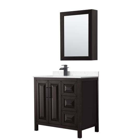 Wyndham Collection Daria 36 Inch Single Bathroom Vanity, Marble Countertop, Undermount Square Sink, Medicine Cabinet - Luxe Bathroom Vanities