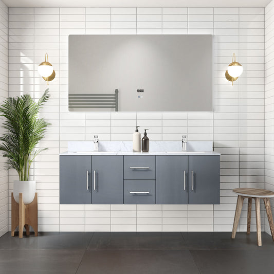 Lexora Collection Geneva 60 inch Double Bath Vanity, Top, Faucet Set, and 60 inch LED Mirror - Luxe Bathroom Vanities