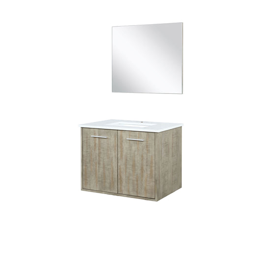 Lexora Collection Fairbanks 30 inch Rustic Acacia Bath Vanity, White Quartz Top and 28 inch Mirror - Luxe Bathroom Vanities