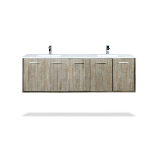 Lexora Collection Fairbanks 72 inch Rustic Acacia Double Bath Vanity, White Quartz Top and Faucet Set - Luxe Bathroom Vanities