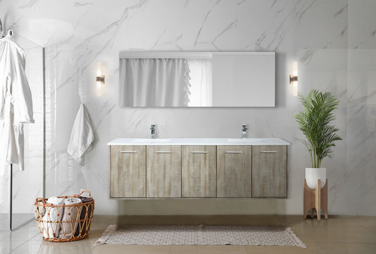 Lexora Collection Fairbanks 72 inch Rustic Acacia Double Bath Vanity, White Quartz Top, Faucet Set and 70 inch Mirror - Luxe Bathroom Vanities