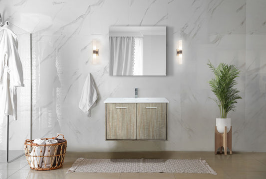 Lexora Collection Fairbanks 36 inch Rustic Acacia Bath Vanity, Cultured Marble Top, Faucet Set and 28 inch Mirror - Luxe Bathroom Vanities