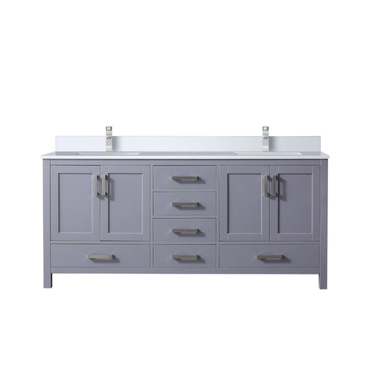 Lexora Collection Jacques 72 inch Double Bath Vanity, White Quartz Top, and Faucet Set - Luxe Bathroom Vanities