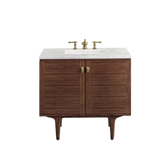 James Martin Amberly 36" Single Vanity, Mid-Century Walnut - Luxe Bathroom Vanities