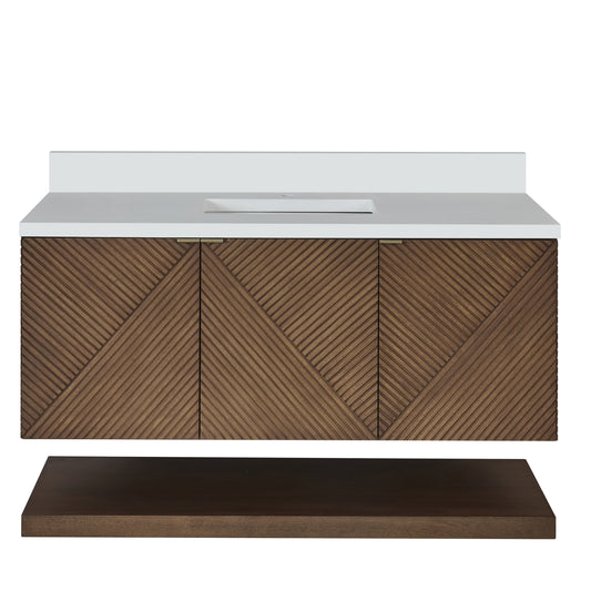 James Martin Marcello 48" Single Vanity, Chestnut w/ Single Hole 3 CM White Zeus Quartz Top & Backsplash - Luxe Bathroom Vanities
