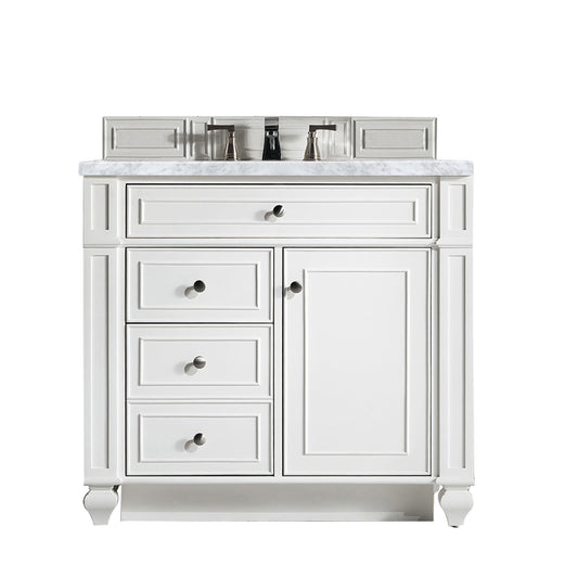 James Martin Bristol 36" Single Vanity, Bright White with 3 CM Top - Luxe Bathroom Vanities