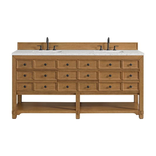 James Martin Malibu 72" Double Vanity, Amber Birch with 3 CM Countertop & FreePower Wireless Charger