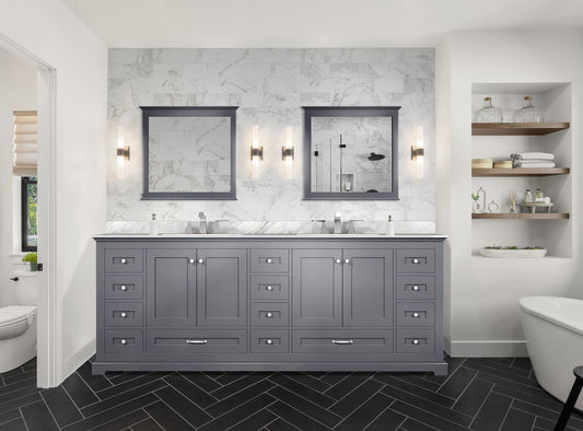 Lexora Collection Dukes 84 inch Double Bath Vanity, Top, and 34 inch Mirrors - Luxe Bathroom Vanities