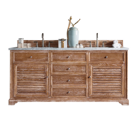 James Martin Savannah 72" Double Vanity, Driftwood with 3 CM Top - Luxe Bathroom Vanities