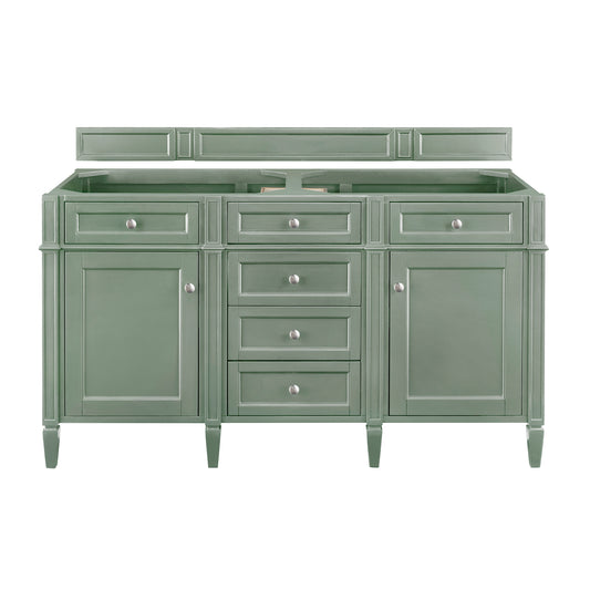 James Martin Brittany 60" Double Vanity, Smokey Celadon, Cabinet Only - Luxe Bathroom Vanities