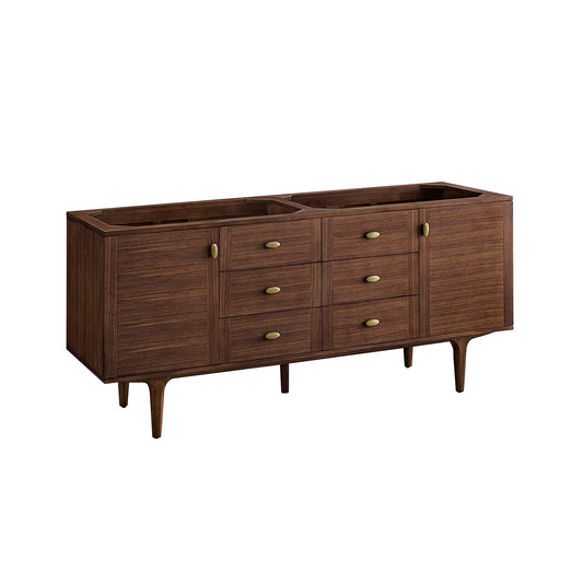 James Martin Amberly 72" Double Vanity, Mid-Century Walnut, Cabinet Only - Luxe Bathroom Vanities