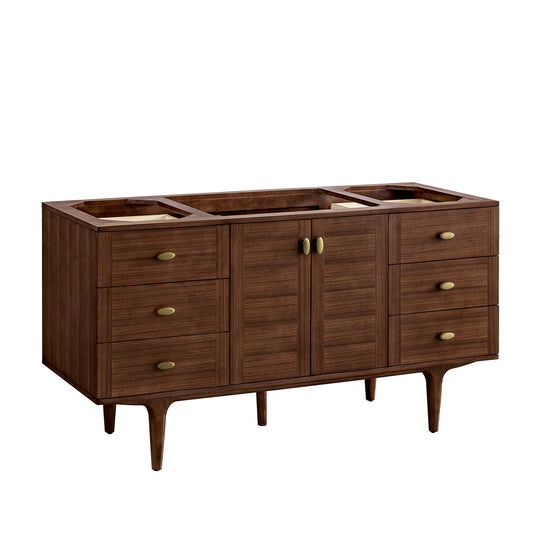 James Martin Amberly 60" Single Vanity, Mid-Century Walnut, Cabinet Only - Luxe Bathroom Vanities