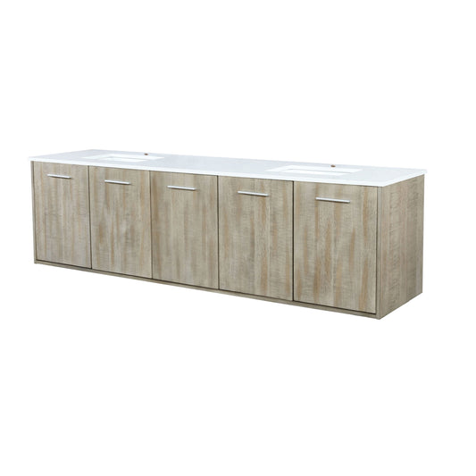 Lexora Collection Fairbanks 80 inch Rustic Acacia Double Bath Vanity and White Quartz Top - Luxe Bathroom Vanities