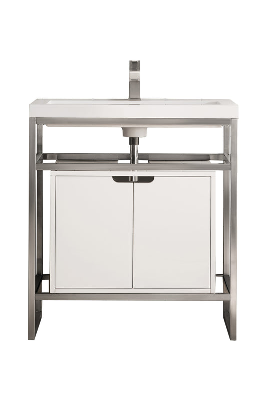 James Martin Boston 31.5" Single Console Vanity with White Glossy Composite Stone Top - Luxe Bathroom Vanities
