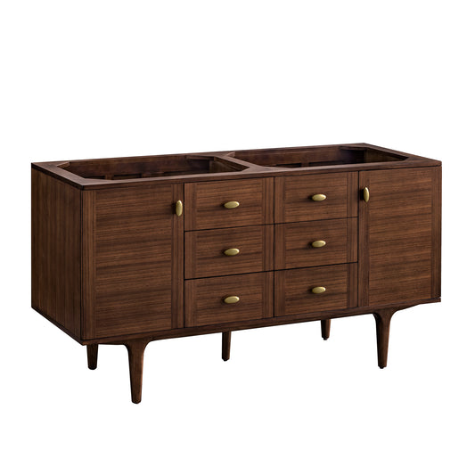 James Martin Amberly 60" Double Vanity, Mid-Century Walnut, Cabinet Only - Luxe Bathroom Vanities