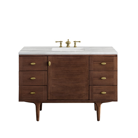 James Martin Amberly 48" Single Vanity, Mid-Century Walnut - Luxe Bathroom Vanities