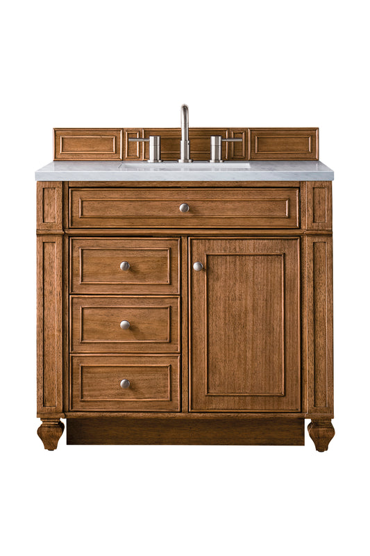 James Martin Bristol 36" Single Vanity, Saddle Brown with 3 CM Top - Luxe Bathroom Vanities