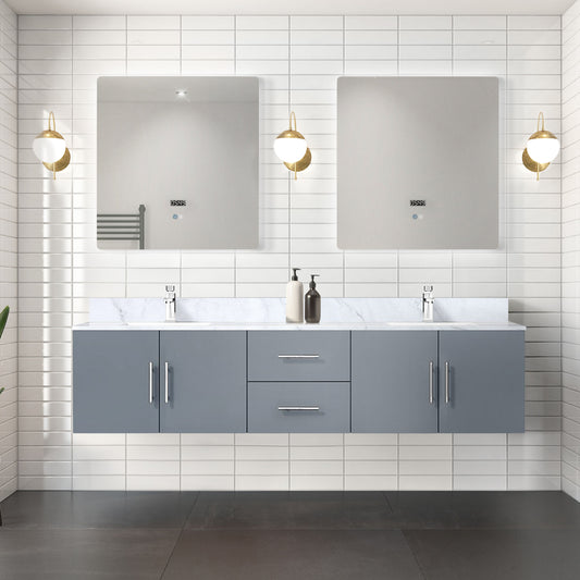 Lexora Collection Geneva 80 inch Double Bath Vanity, Top, Faucet Set, and 30 inch LED Mirrors - Luxe Bathroom Vanities
