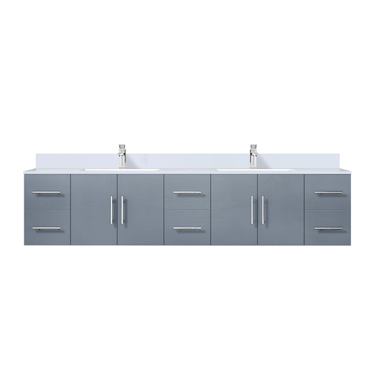 Lexora Collection Geneva 84 inch Double Bath Vanity, White Quartz Top, and Faucet Set - Luxe Bathroom Vanities