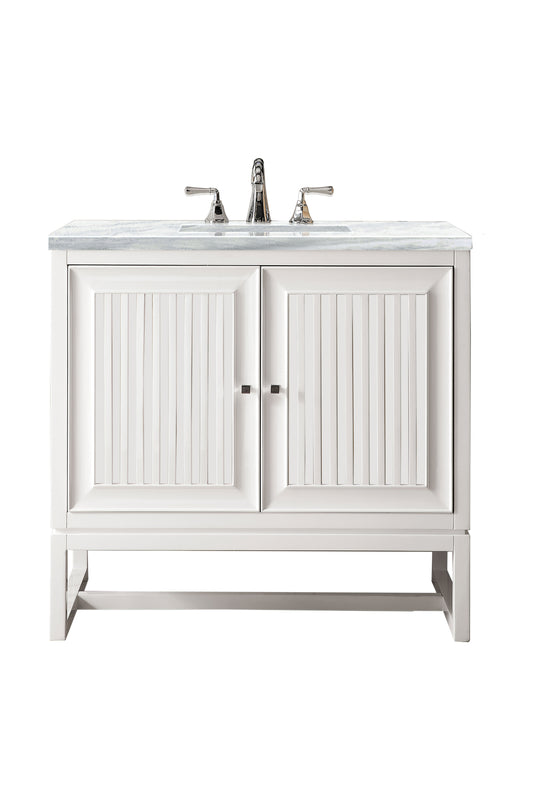 James Martin Athens 36" Single Vanity, Glossy White with 3CM Top - Luxe Bathroom Vanities