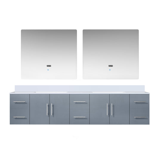 Lexora Collection Geneva 84 inch Double Bath Vanity, White Quartz Top, and 36 inch LED Mirrors - Luxe Bathroom Vanities