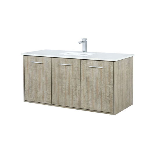 Lexora Collection Fairbanks 48 inch Rustic Acacia Bath Vanity, White Quartz Top and Faucet Set - Luxe Bathroom Vanities