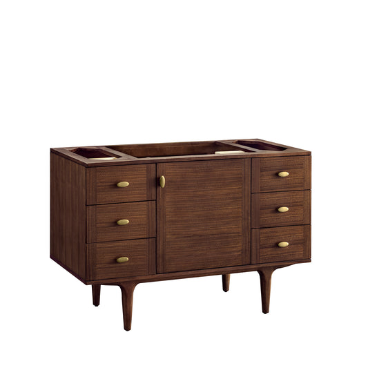 James Martin Amberly 48" Single Vanity, Mid-Century Walnut, Cabinet Only - Luxe Bathroom Vanities