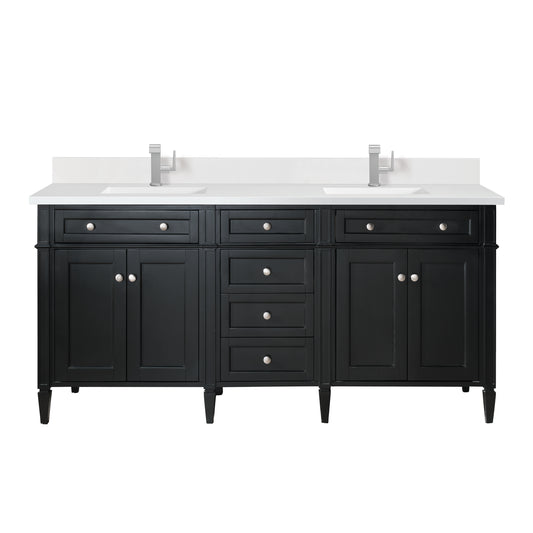 James Martin Brittany 72" Double Vanity with Single Hole 3 CM White Zeus Silestone Top & Backsplash