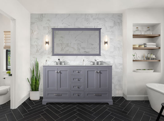 Lexora Collection Dukes 60 inch Double Bath Vanity, Marble Top, and Faucet Set - Luxe Bathroom Vanities