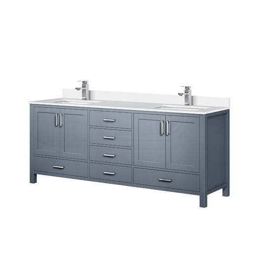 Lexora Collection Jacques 80 inch Double Bath Vanity, White Quartz Top, and Faucet Set - Luxe Bathroom Vanities