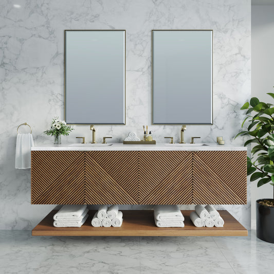 James Martin Marcello 72" Double Vanity, Chestnut with 3CM Top - Luxe Bathroom Vanities