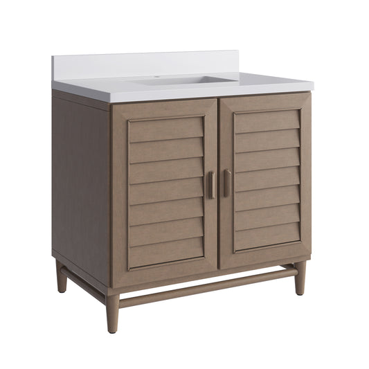 James Martin Portland 36" Single Vanity Whitewashed Walnut with Single Hole 3 CM White Zeus Silestone Top & Backsplash