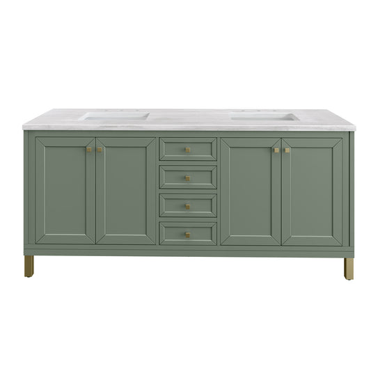James Martin Chicago 72" Double Vanity, Smokey Celadon - Luxe Bathroom Vanities